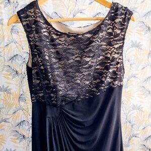 Laura Black/Tan Lacey Formal Dress Side Slit Size 12 B001